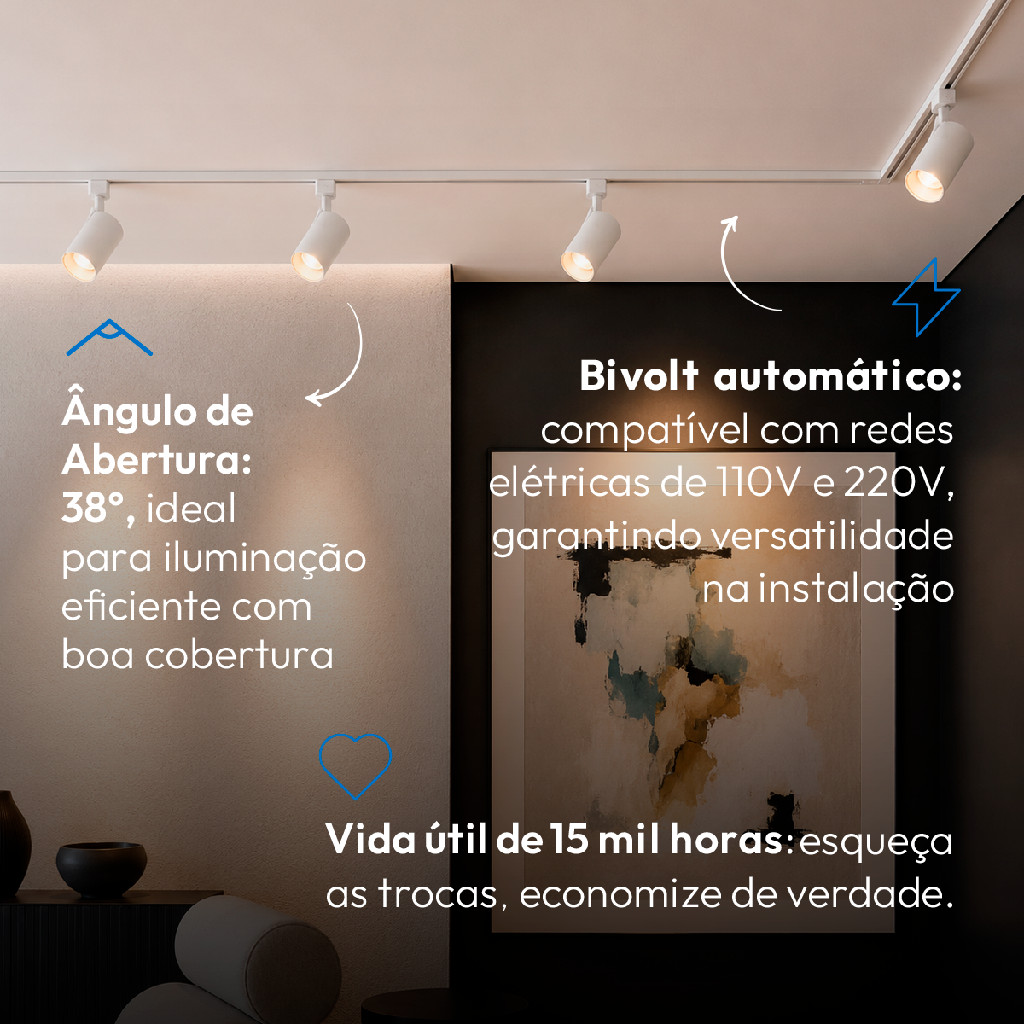 Spot Led Para Trilho Authentic Evo T1 Sobrepor 5w 3000k Branco Quente 110v/220v Branco Cod: 911005705 Deluxe By Avant · foto 2