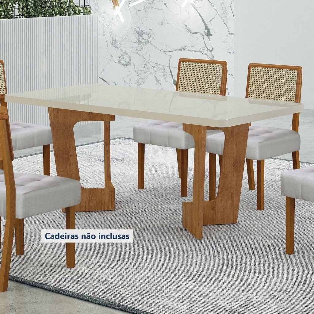 Mesa de Jantar 6 Lugares Retangular 160cm Tampo Vidro/MDF de 4cm Liz