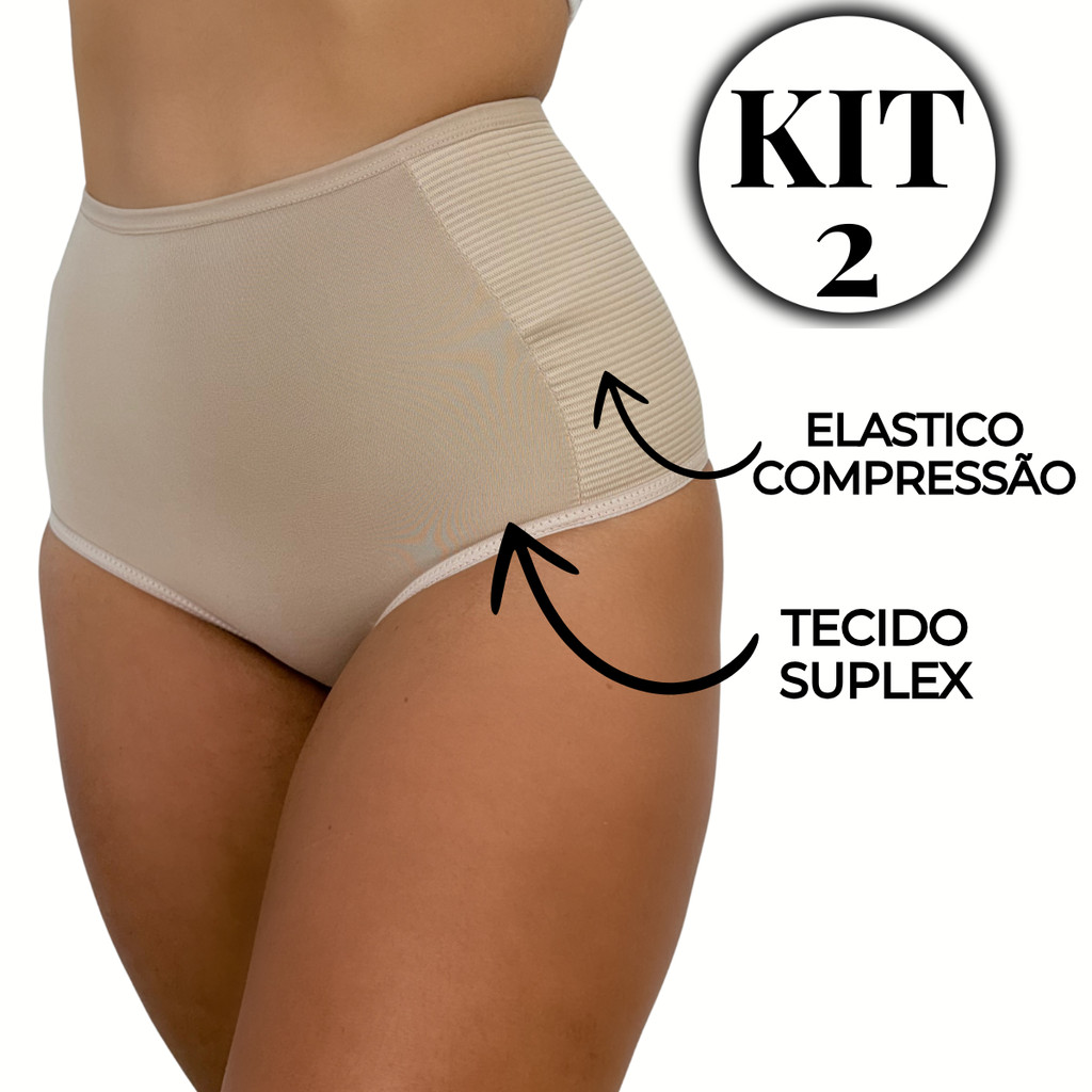 KIT 2 Calcinha Modeladora Pós Parto Alta Compressão Suplex