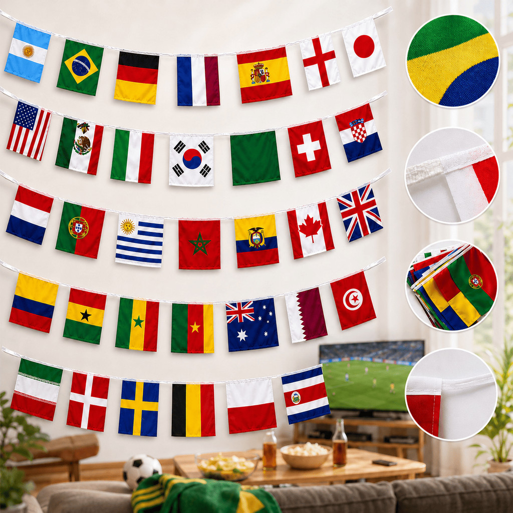 Varal De Bandeirinhas Vários Países Copa Do Mundo 2026 Metalizada