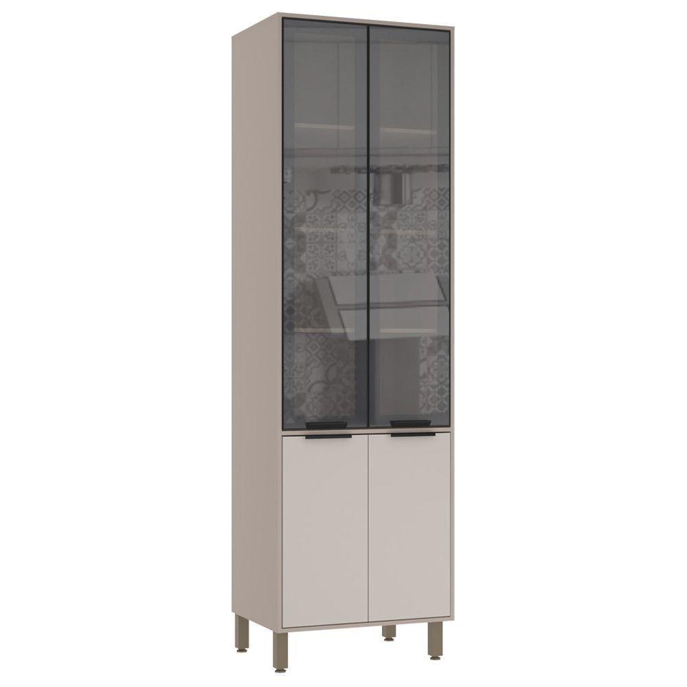 Paneleiro Cristaleira 70cm 4 Portas Com Vidro Reflecta Luciane Móveis Cinammon Bege