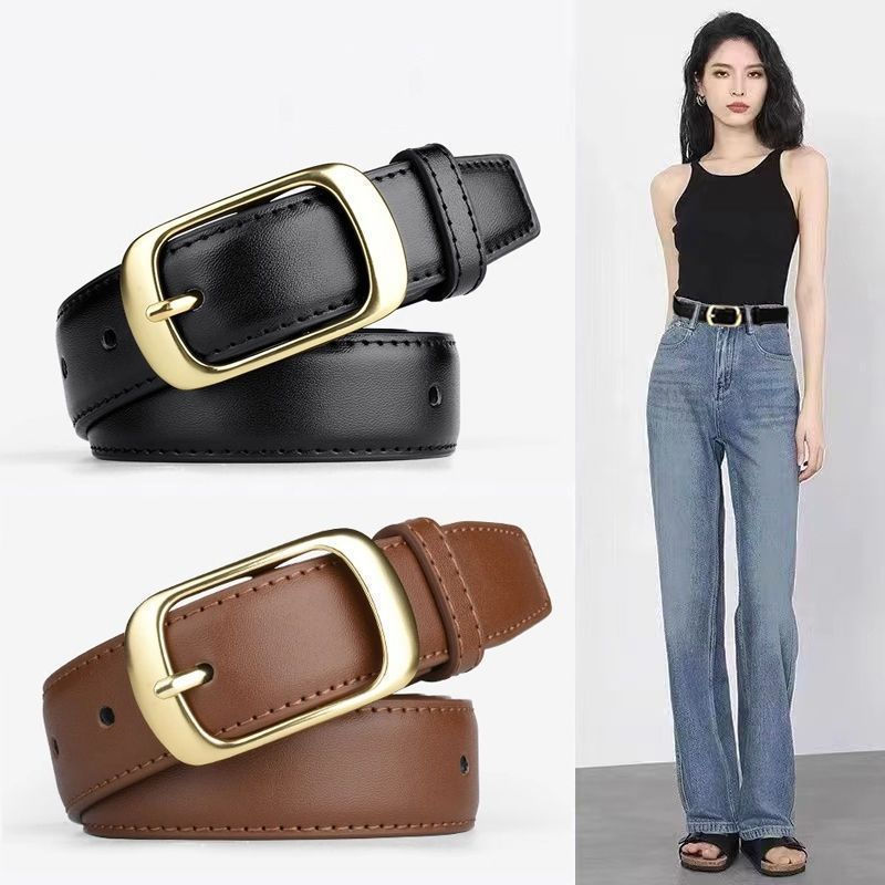 Cinto simples de couro PU para mulheres, cinto de cintura versátil de couro macio, cinto feminino com fivela de pino, ci