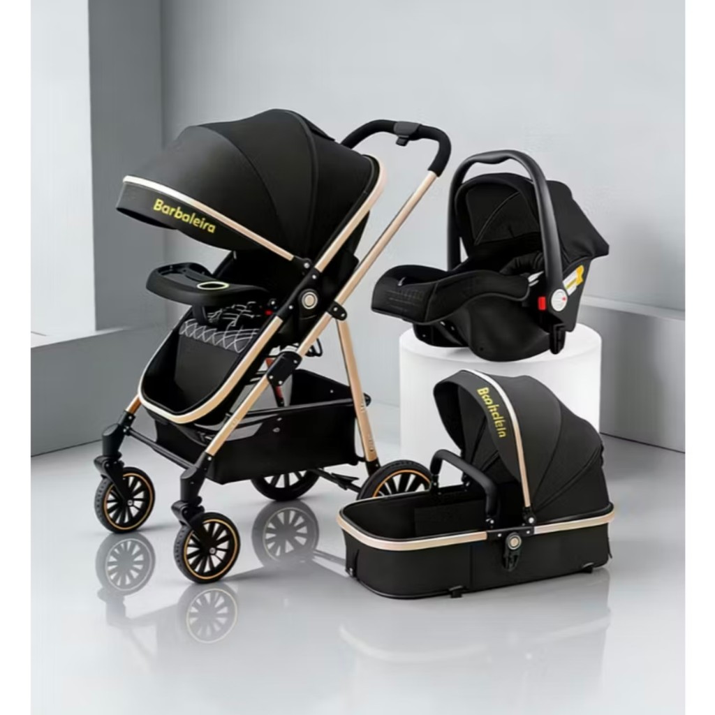 Carrinho de Bebê 3 em 1 Completo – Moisés + Bebê Conforto | Dobrável, Seguro e Confortável
