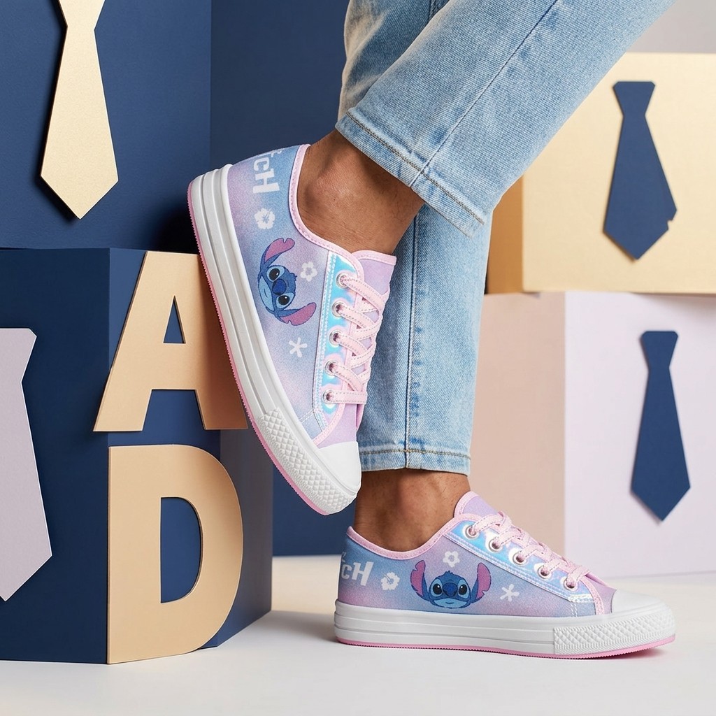 Tênis Stitch Infantil Menina Rosa Original Confortável Casual Escolar Com Visual Florido E Nota Fiscal