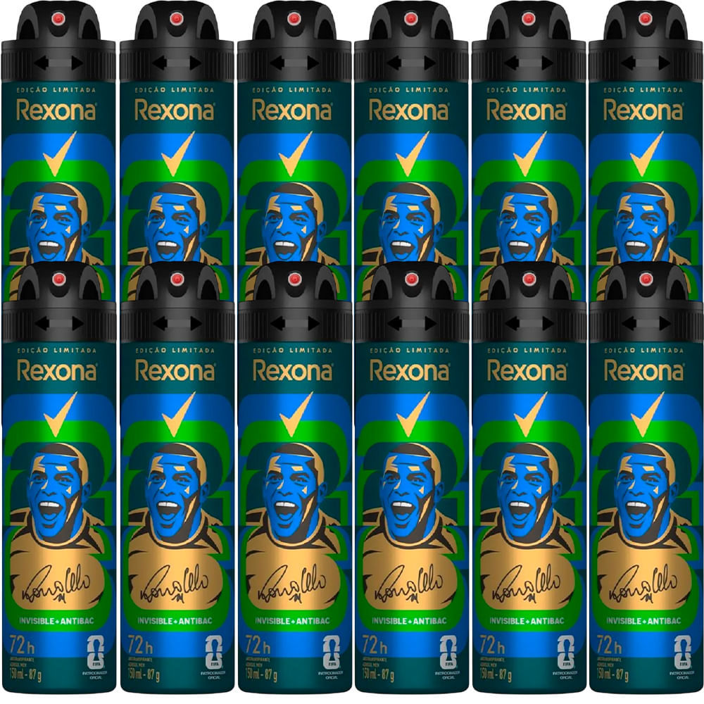 Kit Desodorante Aerosol Rexona Antibacterial+Invisible Men 150ml - 12 Unidades