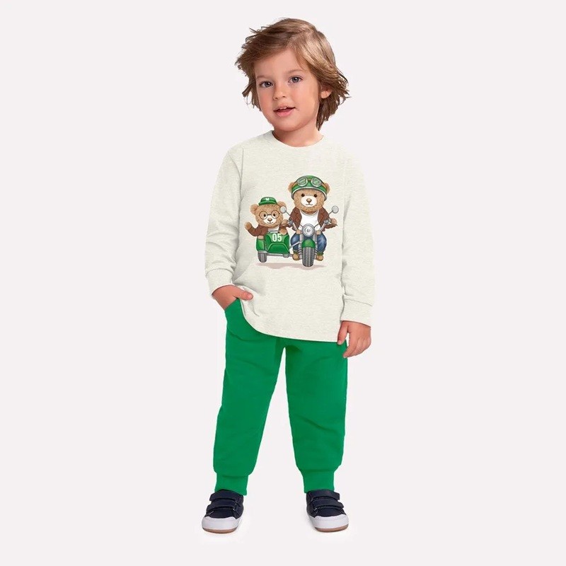 Conjunto Infantil de Frio Menino Blusa Manga Longa e Calça Moletom Ursos - Milon