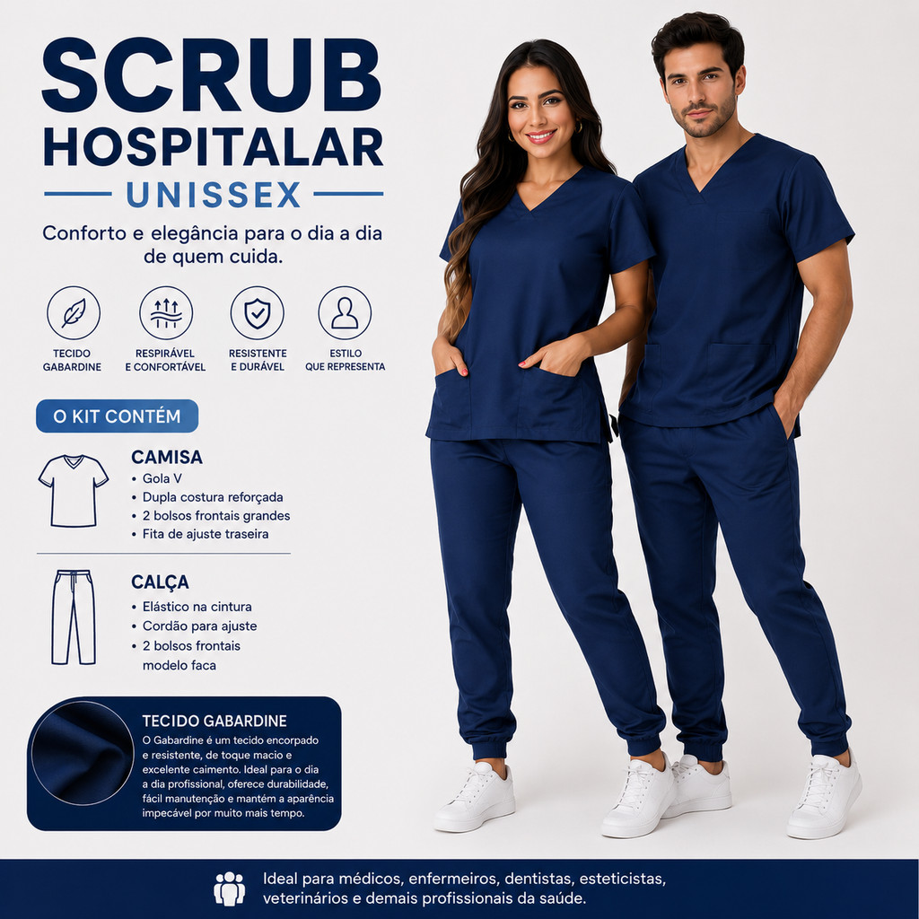 Pijama Scrub Hospitalar Cirúrgico Acinturado Varias Cores Tamanhos Ajustável Não Amassa Unissex