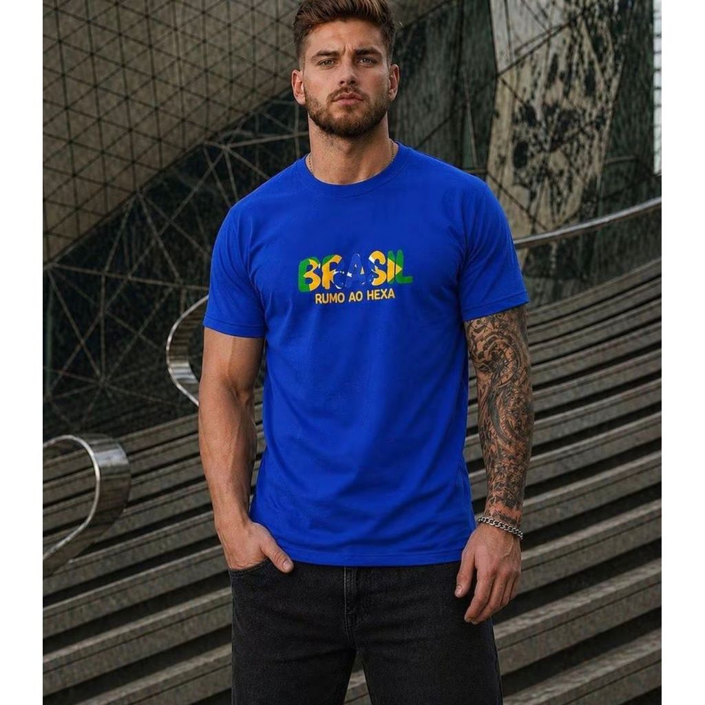 Camiseta Camisa Masculina Brasil Colorido Rumo ao Hexa Seleção Brasileira Copa do Mundo Algodão Unissex Feminina