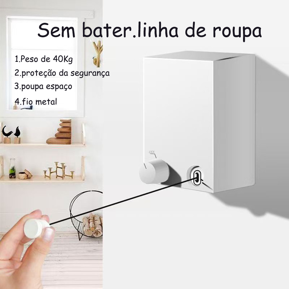 Durável Varal De Roupas Corda para secar Varal retrátil Montado Na Parede Varal Retrátil Parede Aço Inoxidável
