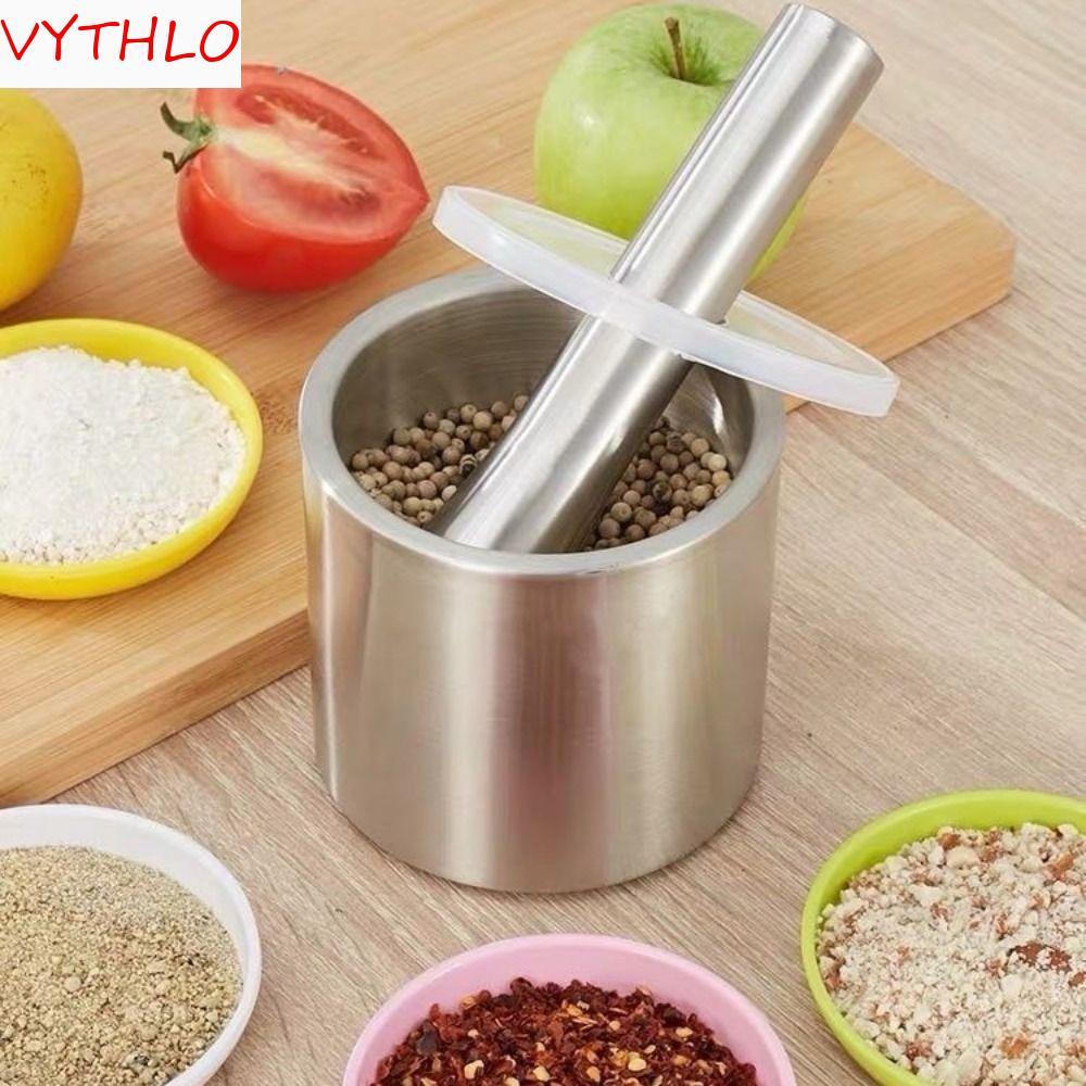 Conjunto De Almofariz E Pilão VYTHLO , Moedor De Especiarias Com Tampa À Prova De Respingos De Aço Inoxidável 304 , Tige