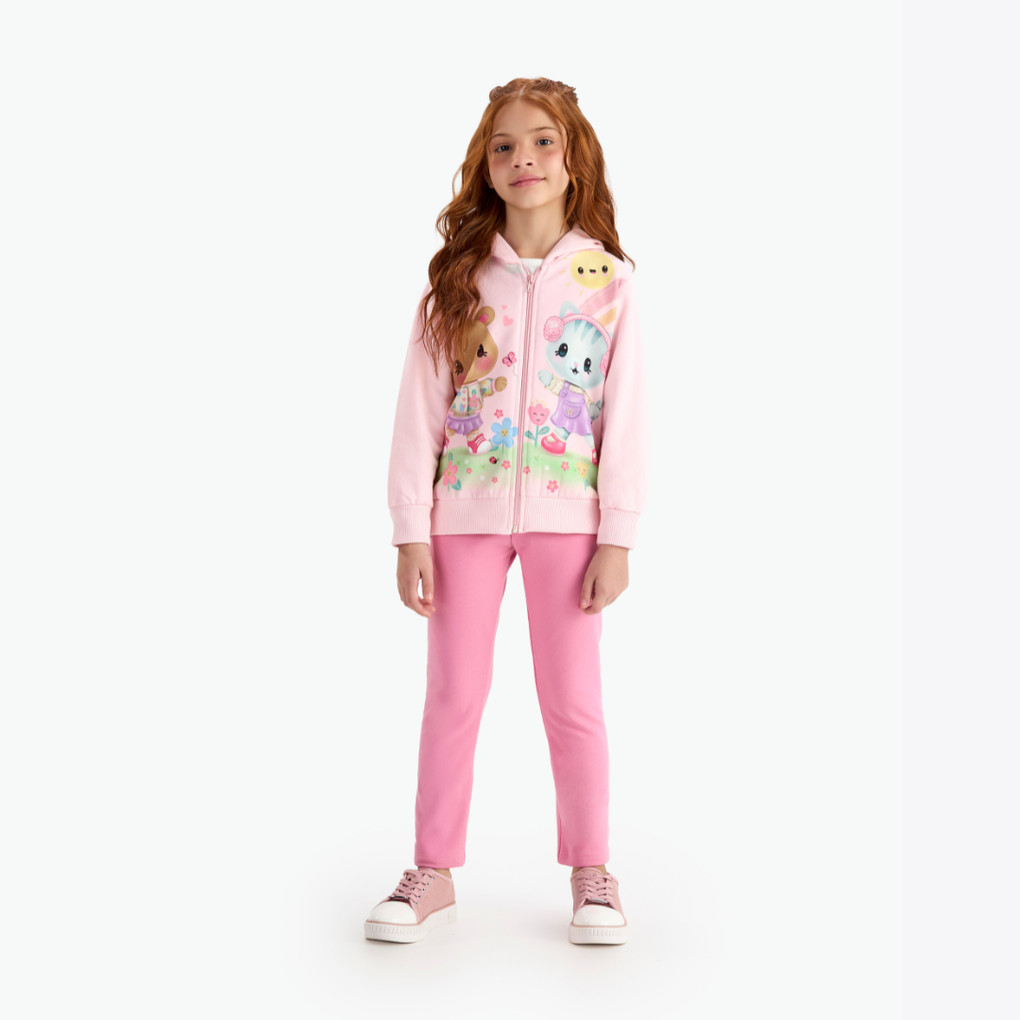 Conjunto Infantil Menina Moletom Aberto Com Capuz E Legging Rovitex
