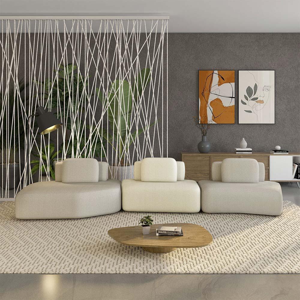 Imagem Sofá Ilha Sala de Estar Dakota 3 Módulos 484cm Encostos Almofadas Soltas Bouclê Bege/OffWhite G33 - Gran Belo