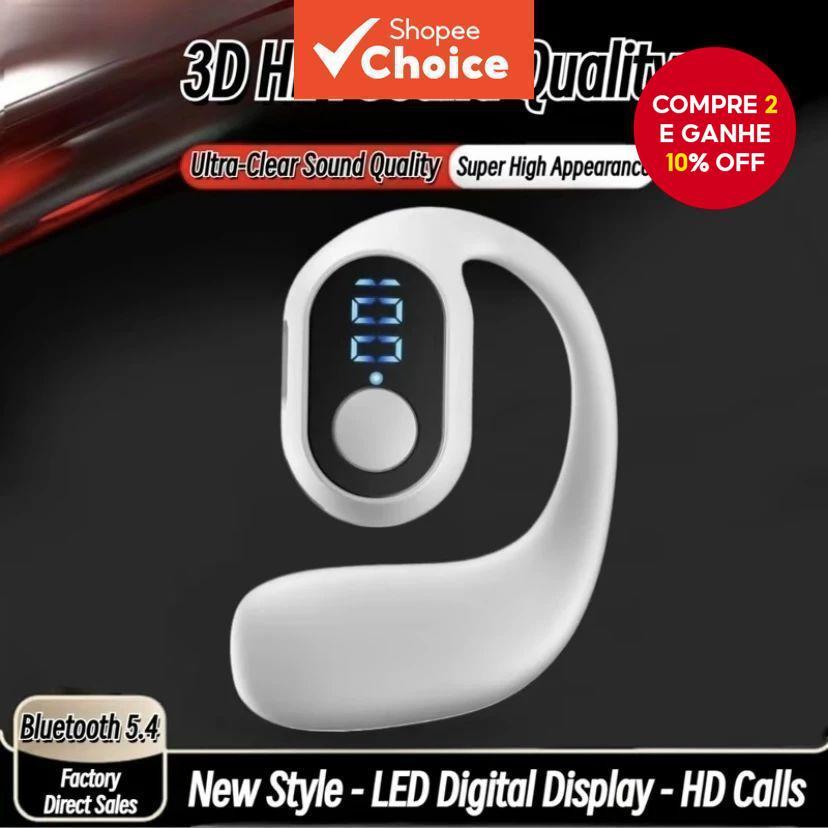 Fone de ouvido OWS KY2 PRO Bluetooth 5.4, com bass verdadeiro e LED, ideal para negócios, esportes e música.