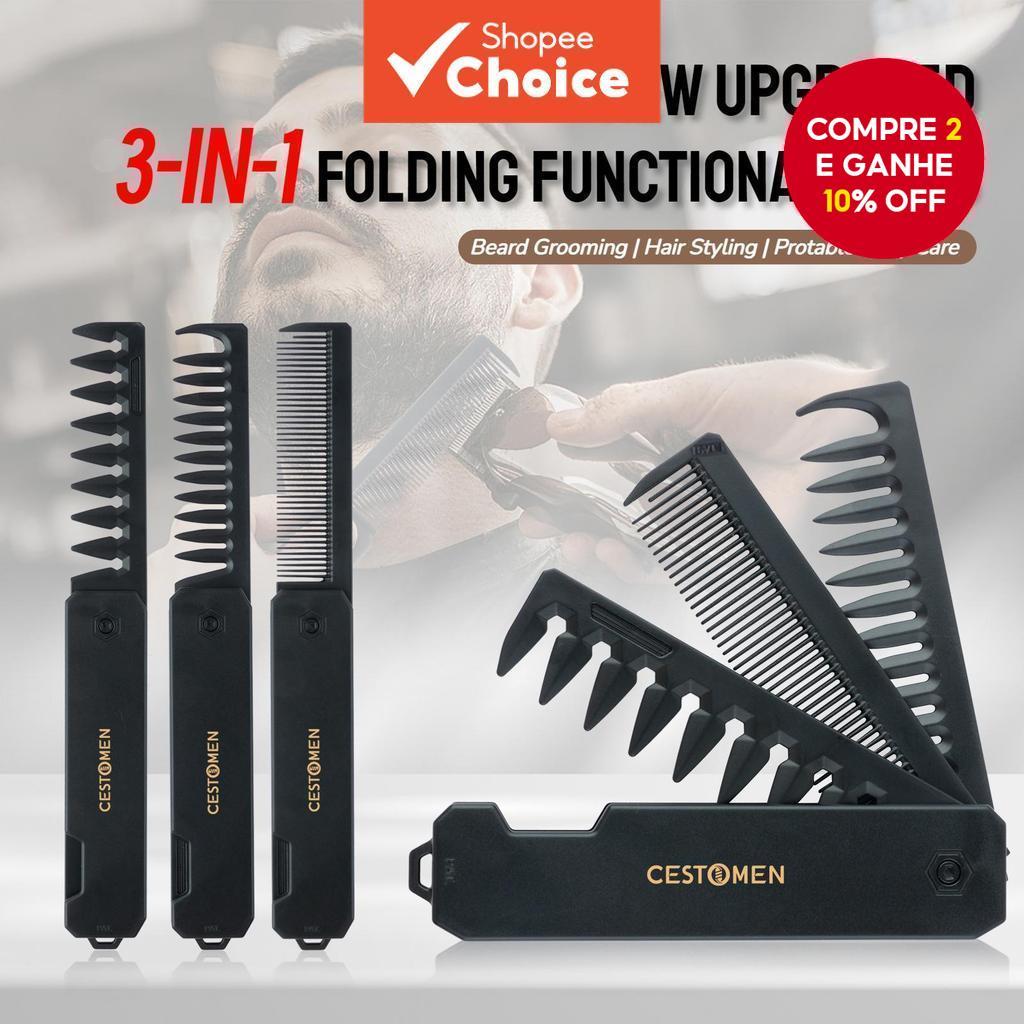 Pentes dobráveis portáteis multifuncionais de plástico para homens, pentes para cabelo e barba, pente de dentes largos em Oferta na Shopee
