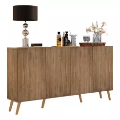 Aparador Buffet 4 Portas c/ Pés Retrô Veneza Multimóveis Rustic/Natural