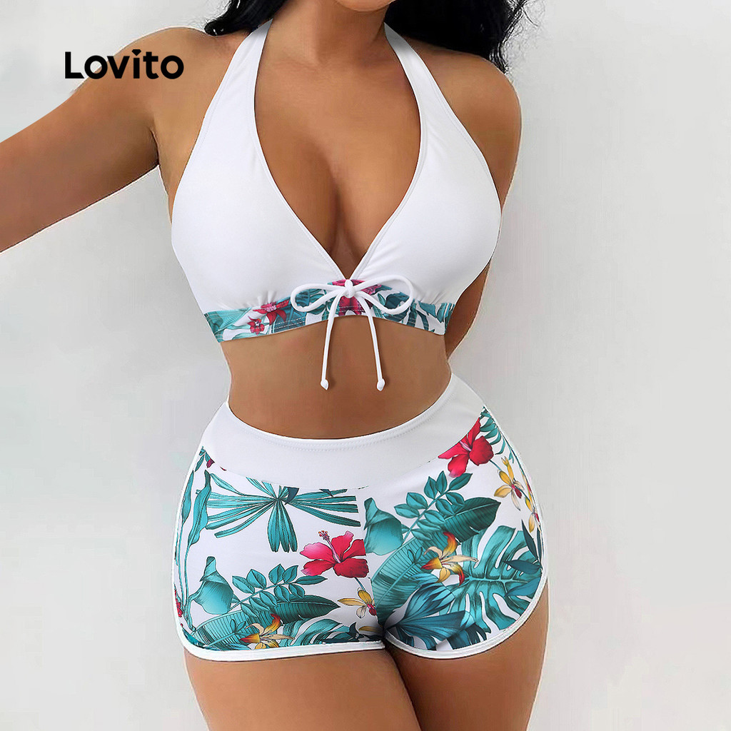Lovito Conjuntos de Biquíni Boho com Amarração para Primavera/verão para Mulheres LNL126266 em Oferta na Shopee