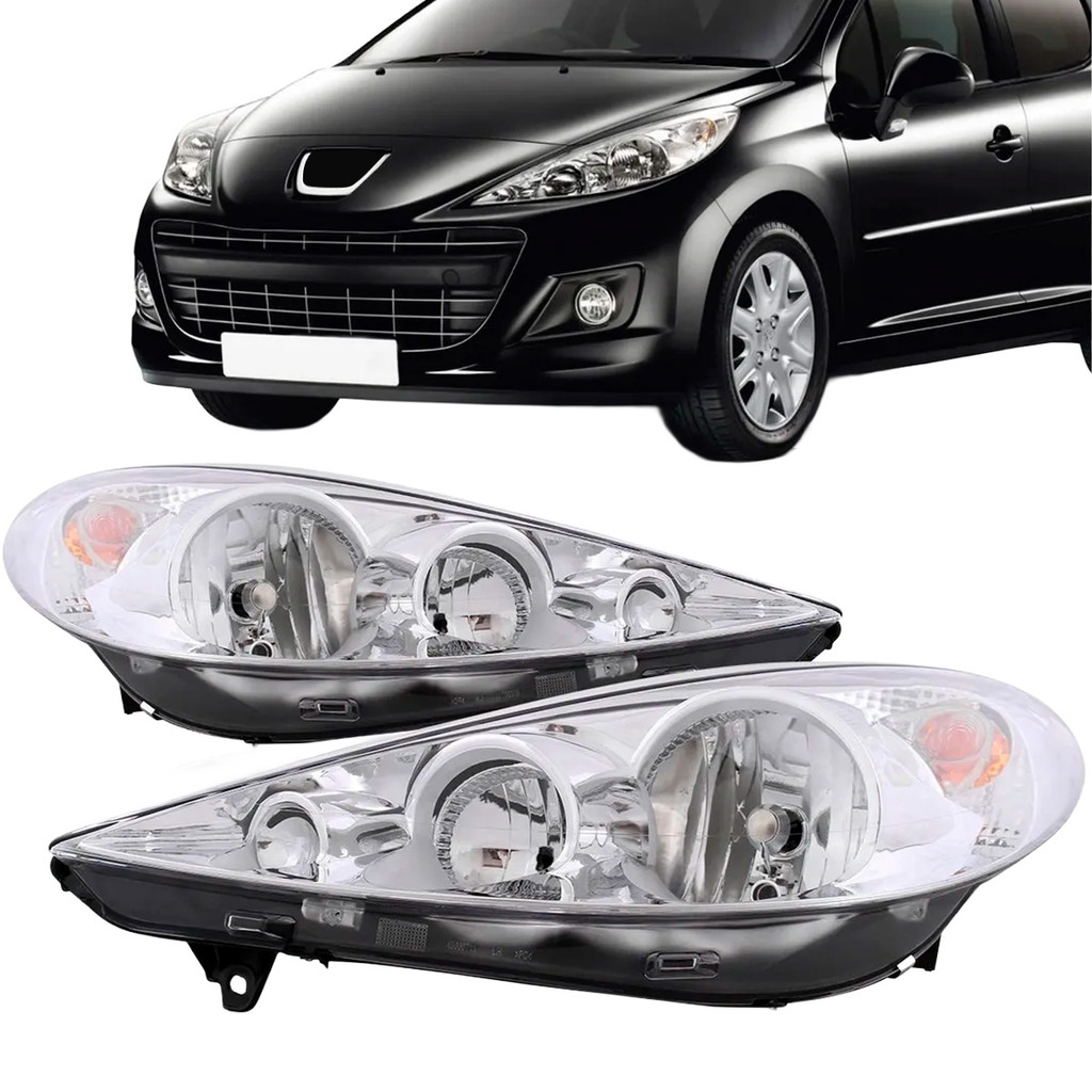 Farol Peugeot 207 2009 2010 2011 2012 2013 2014 Foco Duplo Cromado em Oferta na Shopee