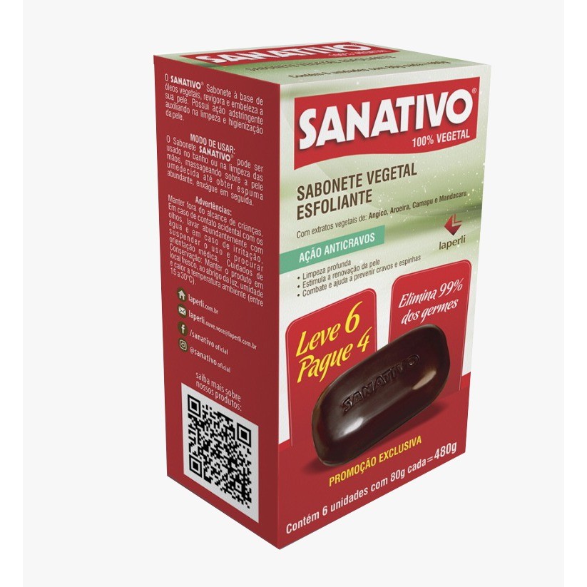 Kit Leve 6 Pague 4 Sabonete Vegetal Esfoliante Sanativo 80g Aroeira Angico Limpeza Profunda