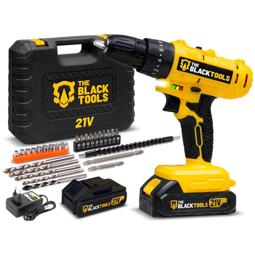 Parafusadeira E Furadeira De Impacto 3/8 The Black Tools Tb21-pz Com 2 Baterias E Acessorios