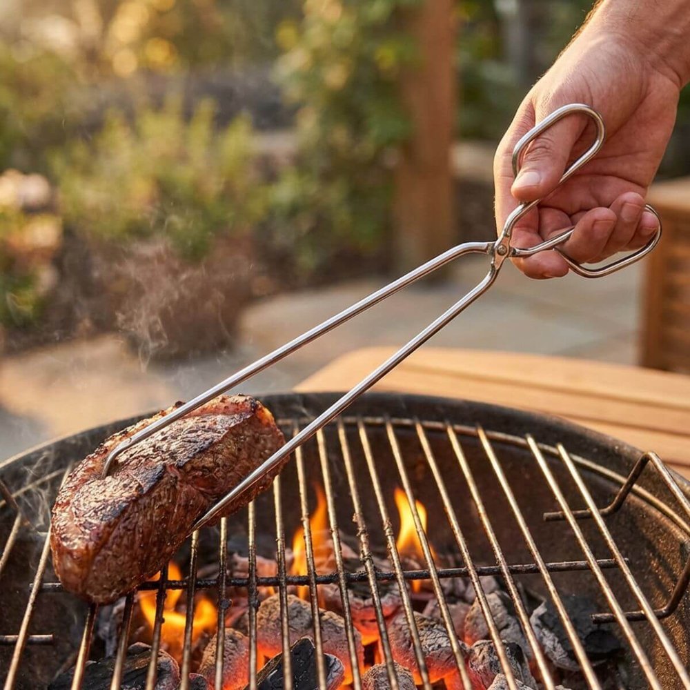 Pinça de Churrasco em Aço Inox Pegador de Carnes, Linguiças, Legumes e Carvão