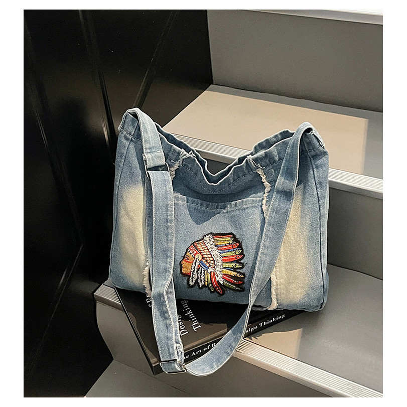 ** Bolsa de ombro de grande capacidade, sacola jeans, bolsa Crossbody de lona elegante