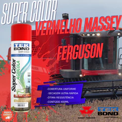 Tinta Spray Aerossol Super Color Tekbond Linha Agrícola Vermelho Massey Ferguson 400 ml 240 g