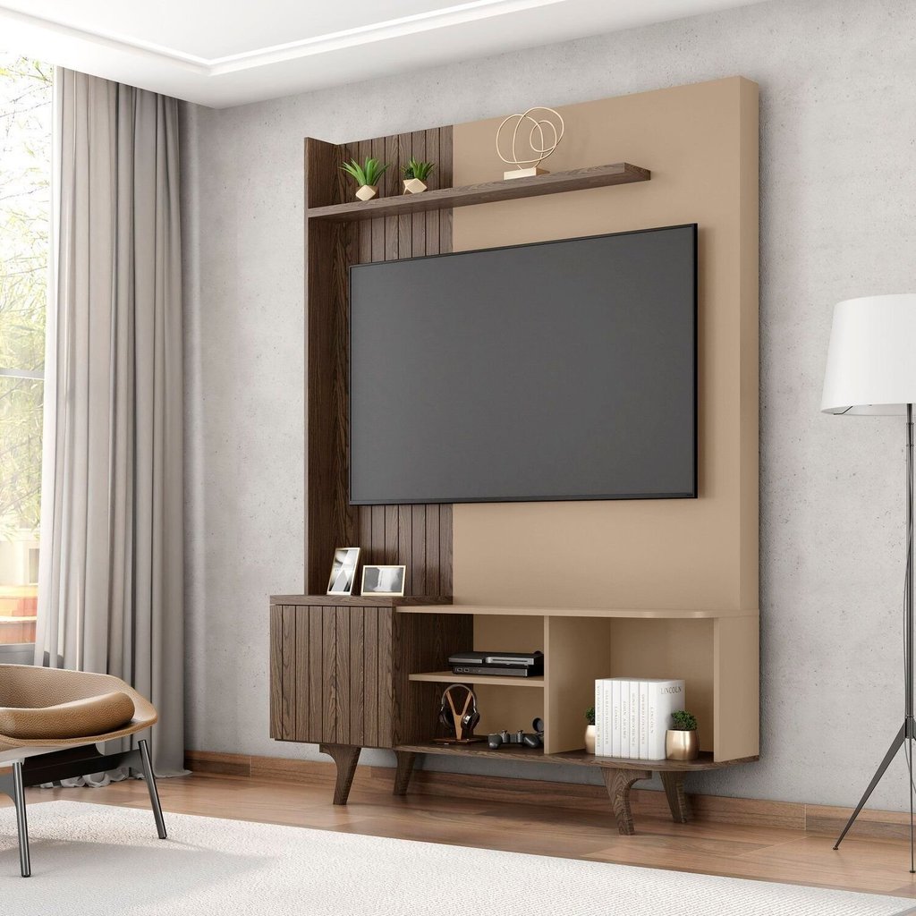Estante para TV e Home Theater até 55 Polegadas 136cmx192,5cm Pés em Madeira Maciça Corumbaú Marrom Fendi/Carvalho