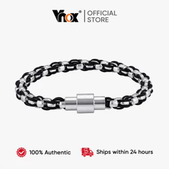 Pulseira Trançada De Nylon Preto Vnox Para Homens , Com Fecho Magnético De Aço Inoxidável Prateado De Menino Uso Diário