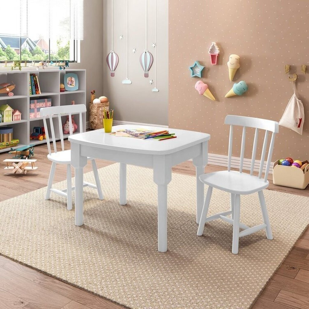 Mesa Infantil com 2 Cadeiras Mariah Madeira Maciça e Laca Casatema MadeiraOriginals Branco