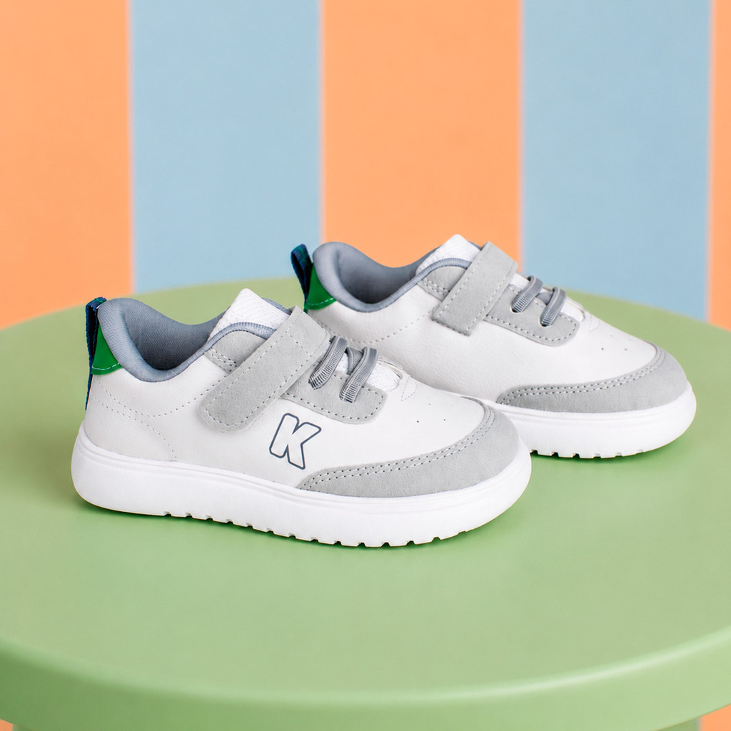 Tênis Infantil Menino K Soft Branco Cinza Casual Escolar Confortável Leve Anatômico