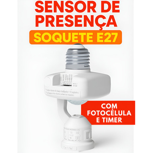 Sensor De Presença Soquete E27 C/ Fotocélula Timer Movimento Multifuncional