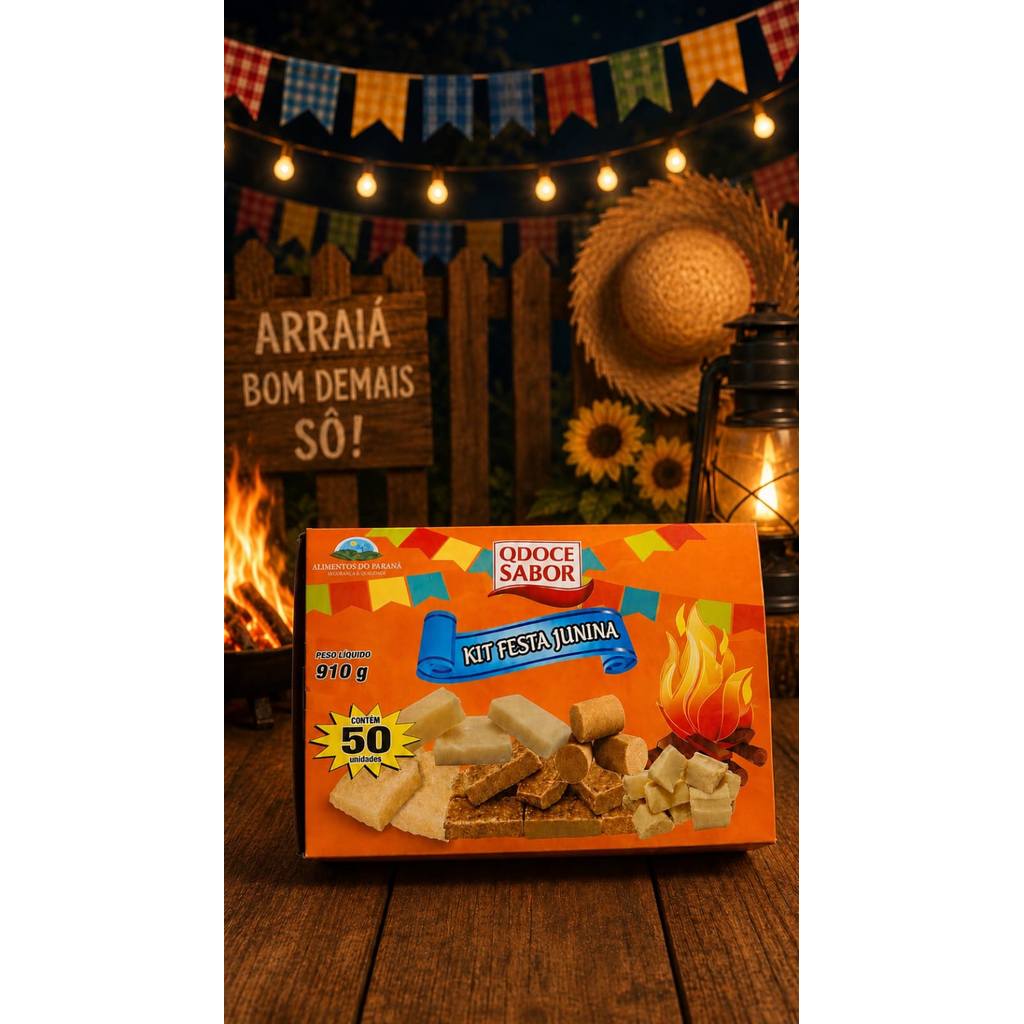Kit Doce Festa Junina 910g 50 UNIDADES Sortido - Paçoca Caseira/Cocada/Paçoca Rolha/Crocante/Pingo de leite