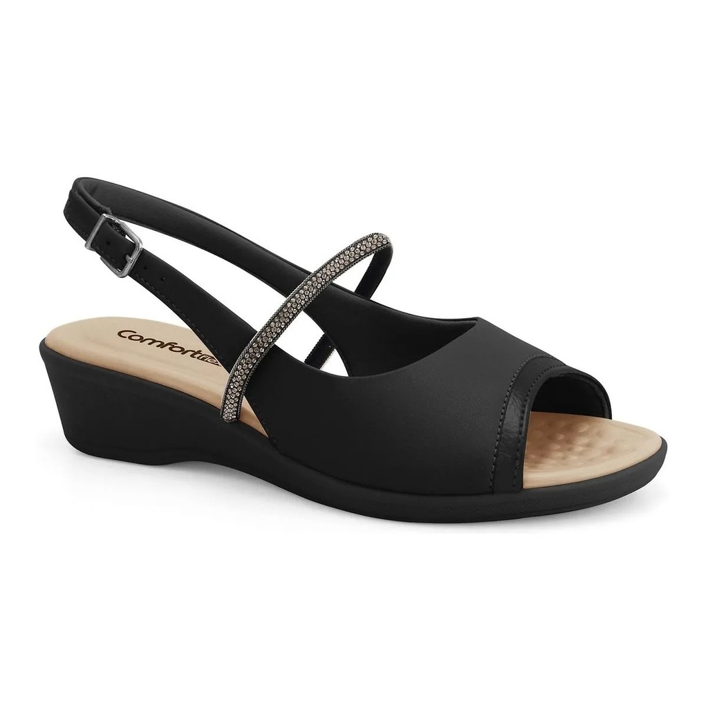 Sandália Anabela  Comfortflex Calce Fácil Com Strass 2572304