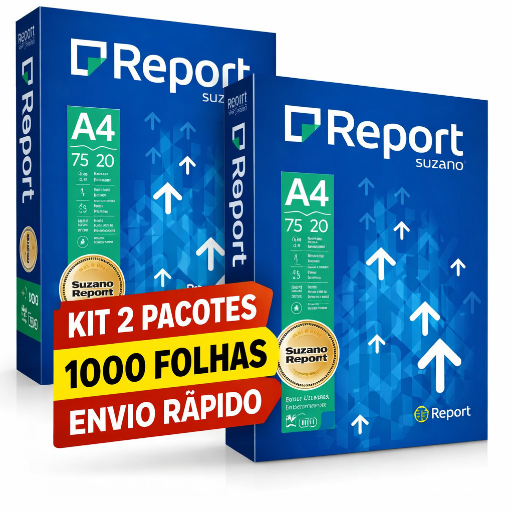 1000 Folhas Papel Sulfite A4 75g Suzano Report Branco Kit 2
