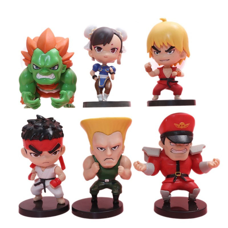 6 Pçs/set Jogo Street Fighter CHUN LI RYU Ken Guile Akuma PVC Action Figure Brinquedos Modelo Colecionável