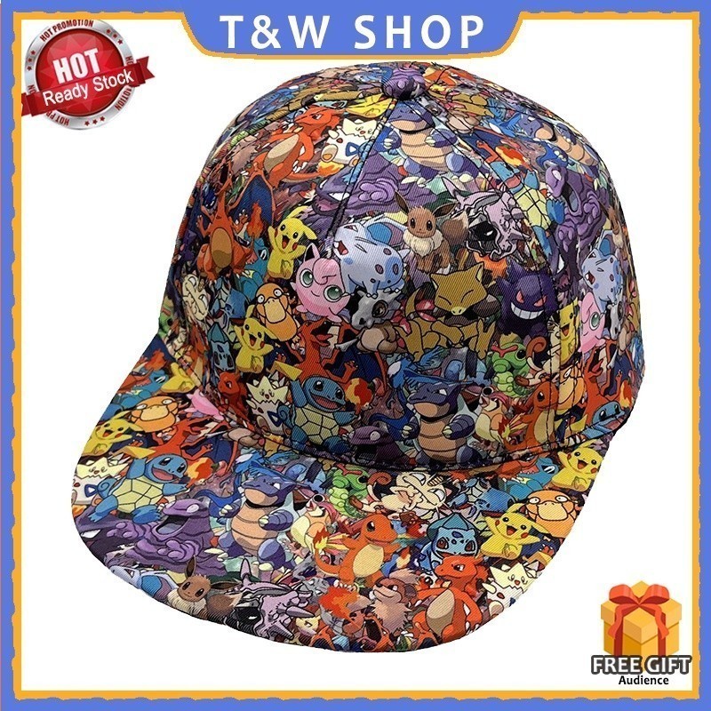 Boné de beisebol de desenho animado Pokémon Pokémon Hip-Hop Boné de beisebol Pokémon Pikachu Boné de aba plana Circunfer
