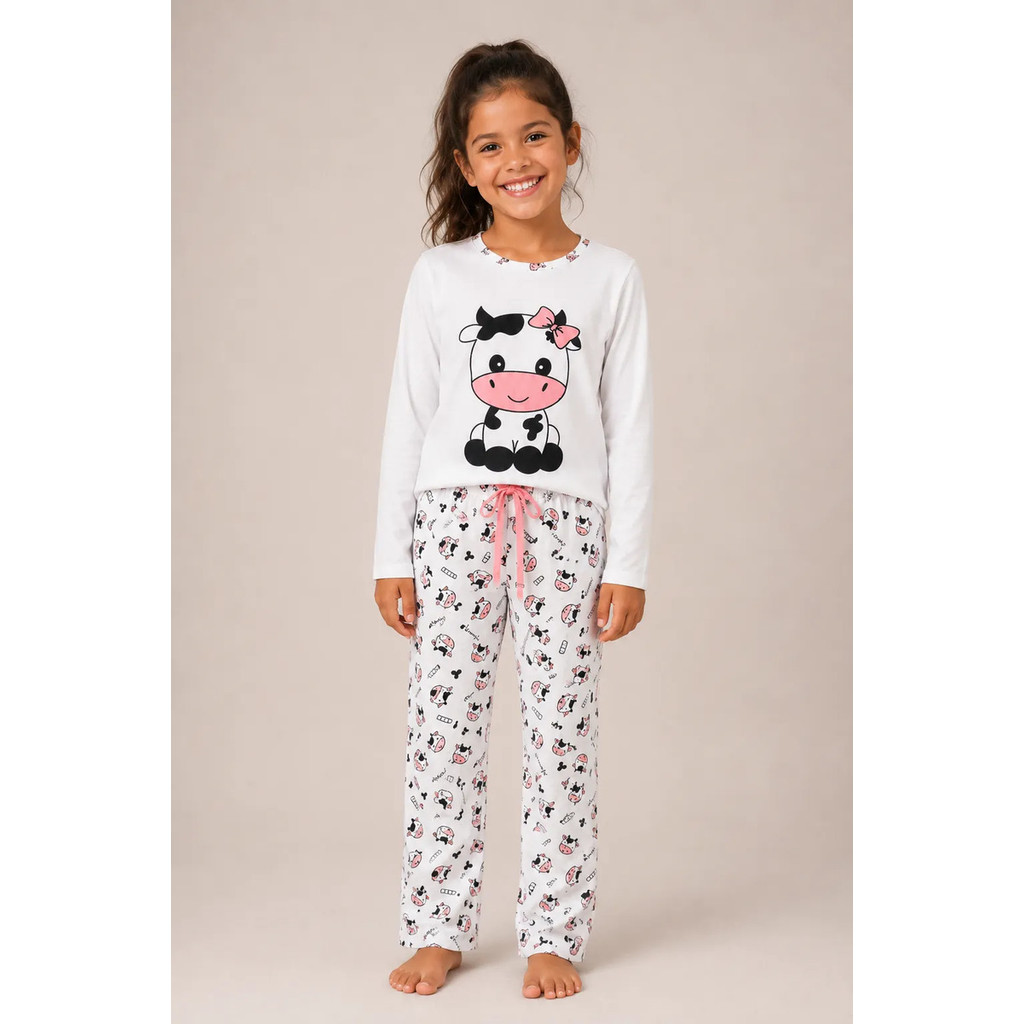 Pijama Infantil Vaquinha Inverno Confortável Manga Longa Suede Quentinho Frio Roupa de Dormir