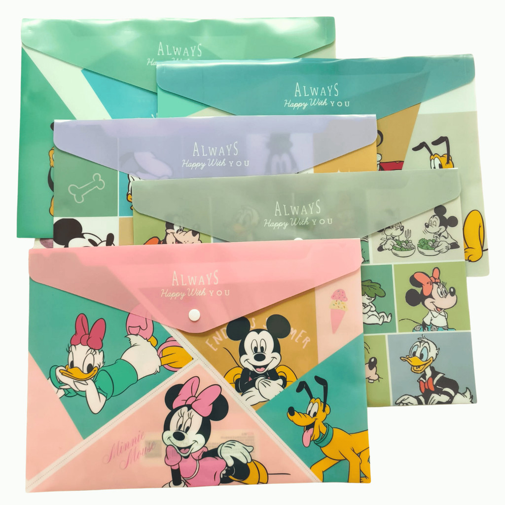 Kit 5 Pastas Envelope Mickey Vintage A4 Organizador Escolar Documentos