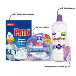 Kit Limpeza Lavanda Lysoform 1L + Gel Adesivo Pato 38g + Pato Block 60ml Spray + Tablete Marine Pato 60g 6 Unidades