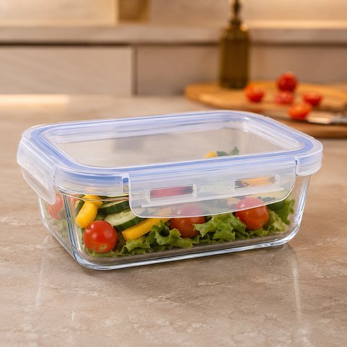 Pote Hermetico Retangular Tampa Vidro 640ml Armazenamento Hermetico Organizador Cozinha