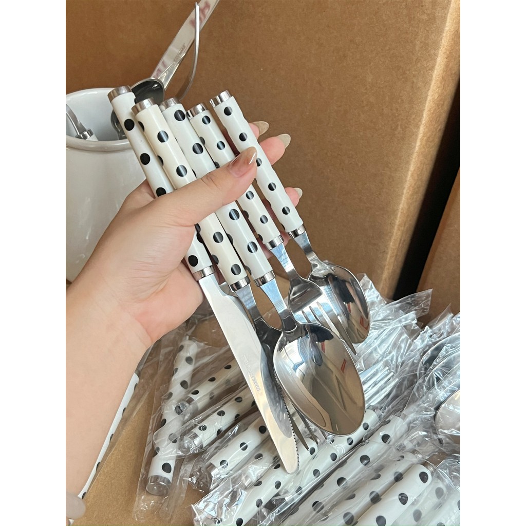 Coreano bolinhas de aço inoxidável ocidental utensílios de mesa simples ins comida ocidental faca garfo colher bolo sobr
