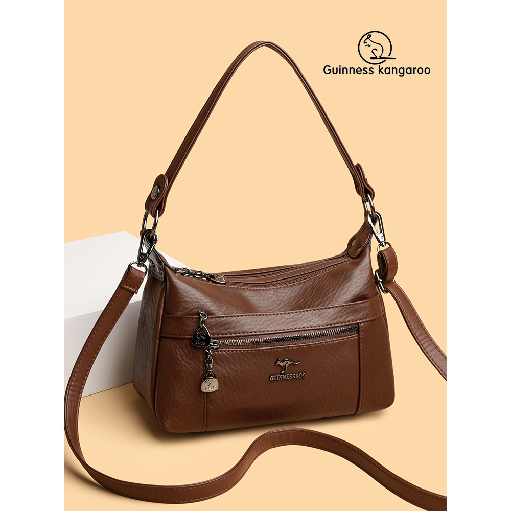Guinness canguru bolsa feminina de couro genuíno 2025 novo estilo bolsa mensageiro de um ombro bolsa mãe de meia-idade s