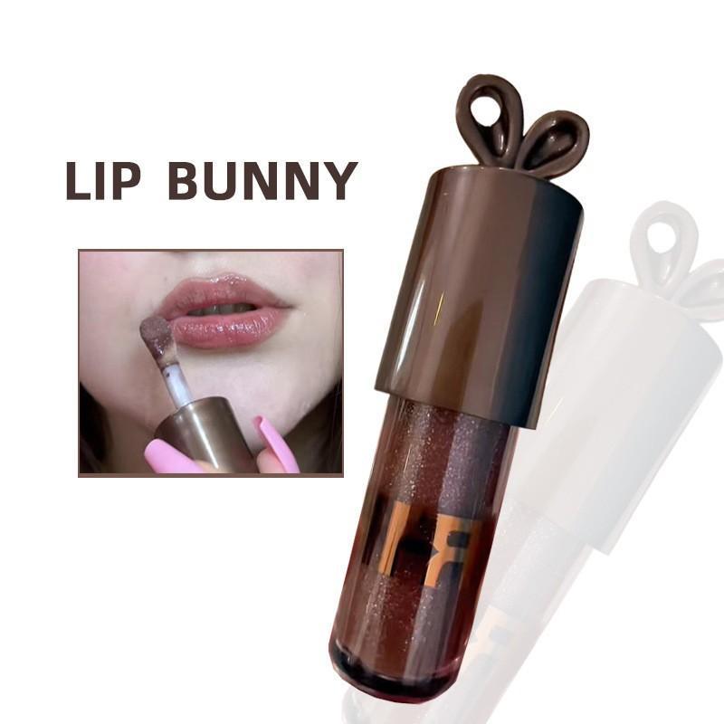 Brilho labial de coelho tubo preto de venda quente, brilho labial hidratante de cor de Chocolate, brilho labial hidratan