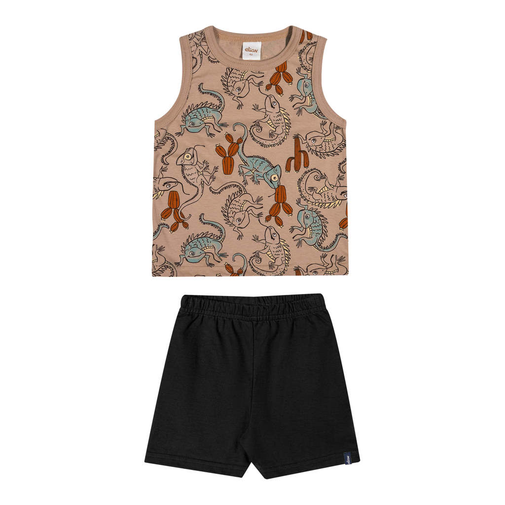 Detalhes do Conjunto Curto Infantil Menino Camaleões Elian Marrom