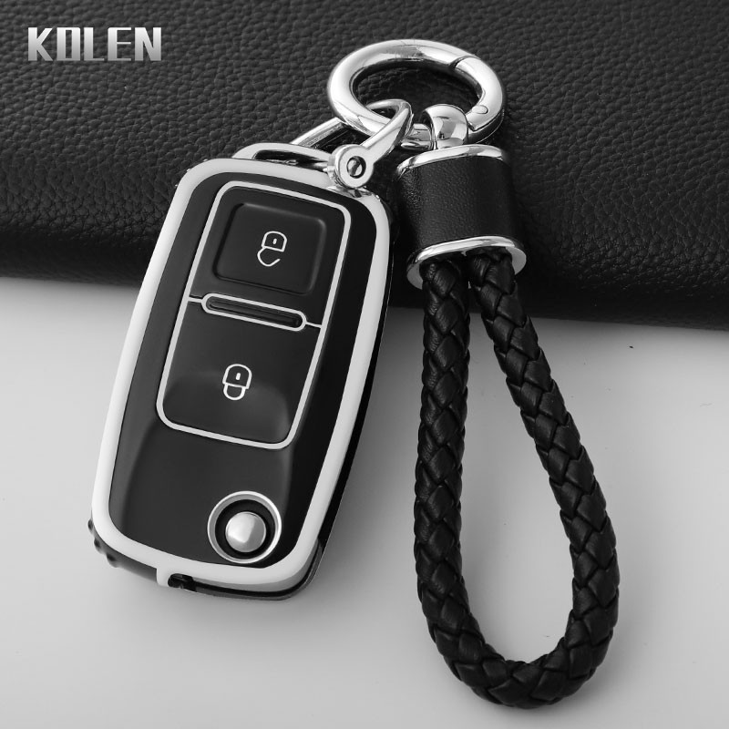 Estojo para Chave de Carro com Chaveiro para VW Volkswagen Amarok Polo Golf 4 5 6 MK4 Passat B5 B6 B7 Acessórios 4814