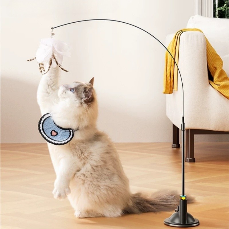 Ventosa Gato Teaser Brinquedo Com Penas Varinha Interativa Engraçado De Cabo Longo Para Gatos Preto em Oferta na Shopee