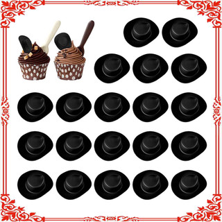 20 mini chapéus de cowboy pequenos, pretos Adequados para decoração de bolos ou sobremesas