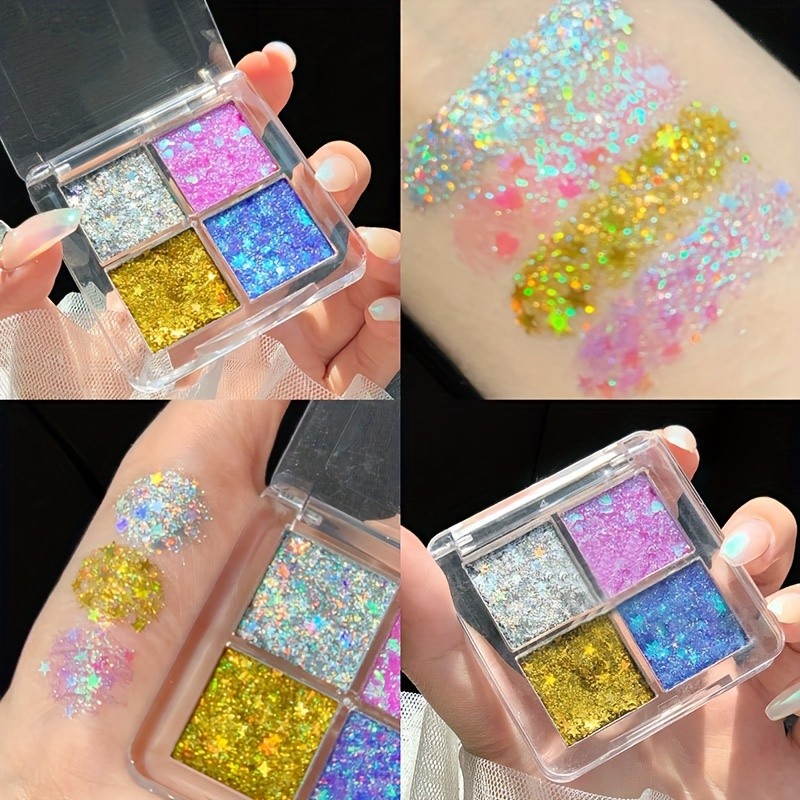 mini Paleta De Sombras Com Glitter De 4 Cores-Tons De Abóbora E Cereja , Azuis/Dourado/Amarelos Para Cosplay Maquiagem D