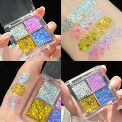 mini Paleta De Sombras Com Glitter De 4 Cores-Tons De Abóbora E Cereja , Azuis/Dourado/Amarelos Para Cosplay Maquiagem D