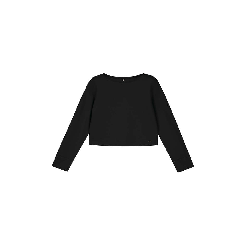 Detalhes do Blusa Feminina Manga Longa Moletom Marialícia Preto